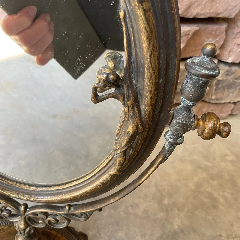 Vintage Metal Vanity Mirror with Gold Accents